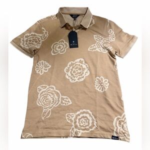 BEN SHERMAN Floral Polo Short Sleeve Top Men’s Size Small Sand Cotton BRAND NEW